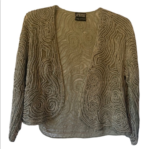 Halston Vintage Silk Hand Beaded Bugle jacket very Rare - Picture 5 of 16